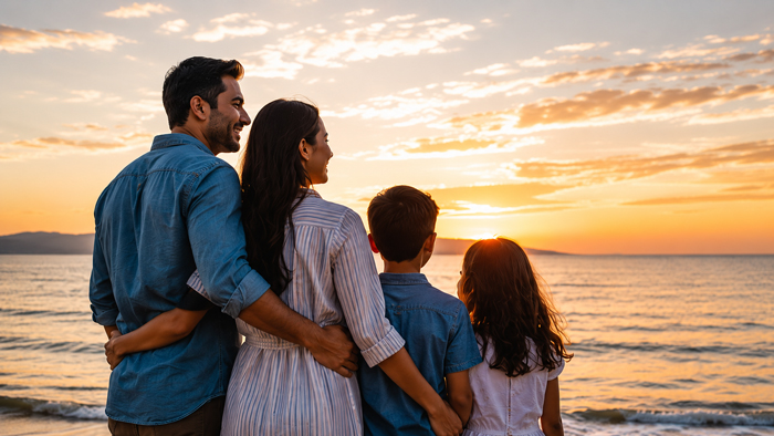 Happy family protected together